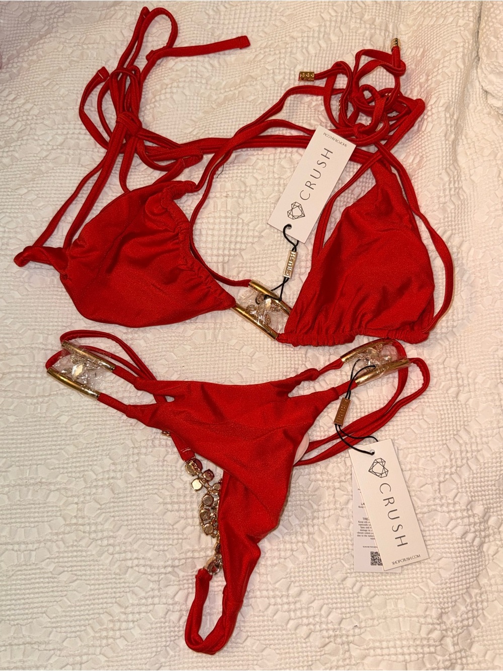 CRUSH Red String Bikini Set - Triangle Top & Tie-Side Bottom